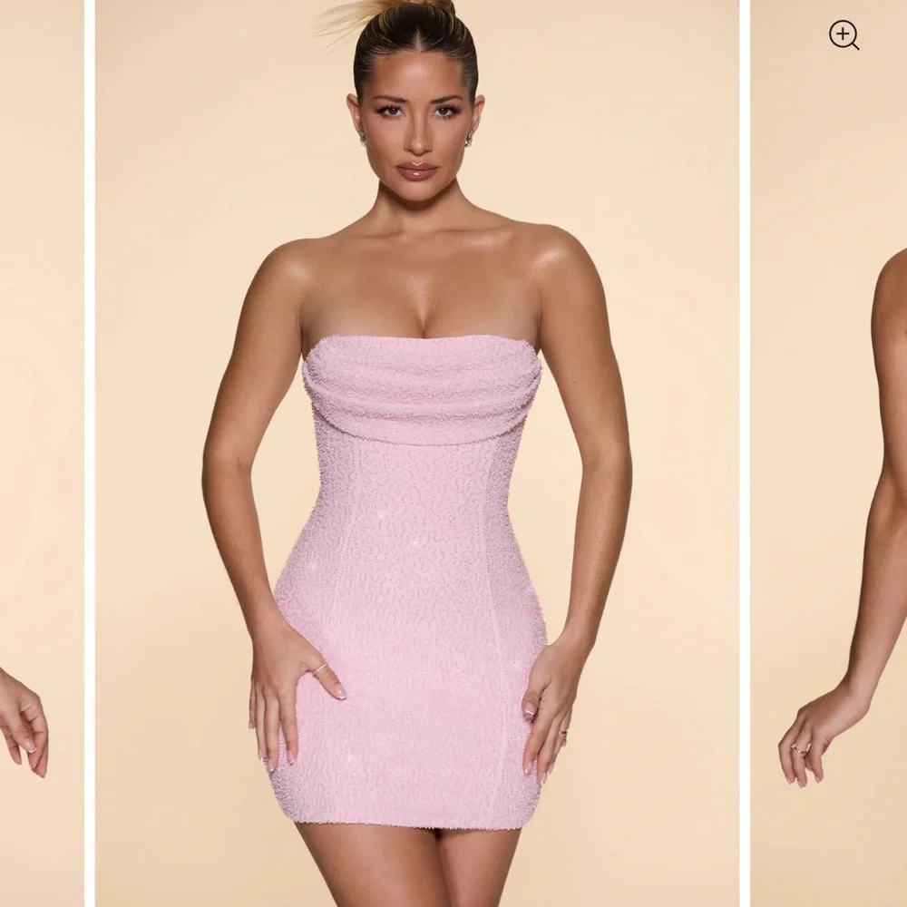 Oh Polly - Basel: Embellished Strapless Cowl Neck Mini Dress - Picture 1 of 6